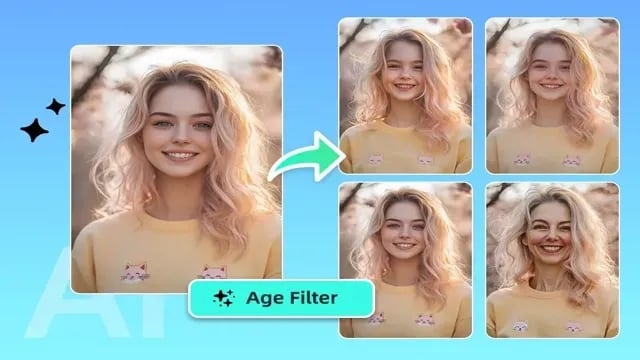 Illustration showing an adult face changing through fun older age stages